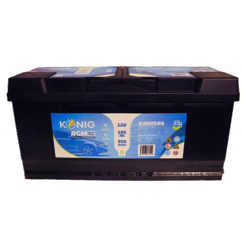 Rybářský člun Akumulátor KONIG AGM KA 605A5 12V 105Ah 950A ER450